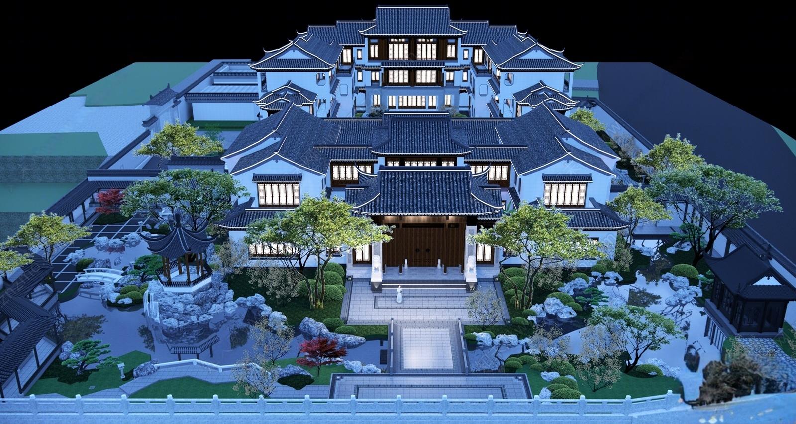 中式庭院花园SU模型下载 - 由甫网-由甫网