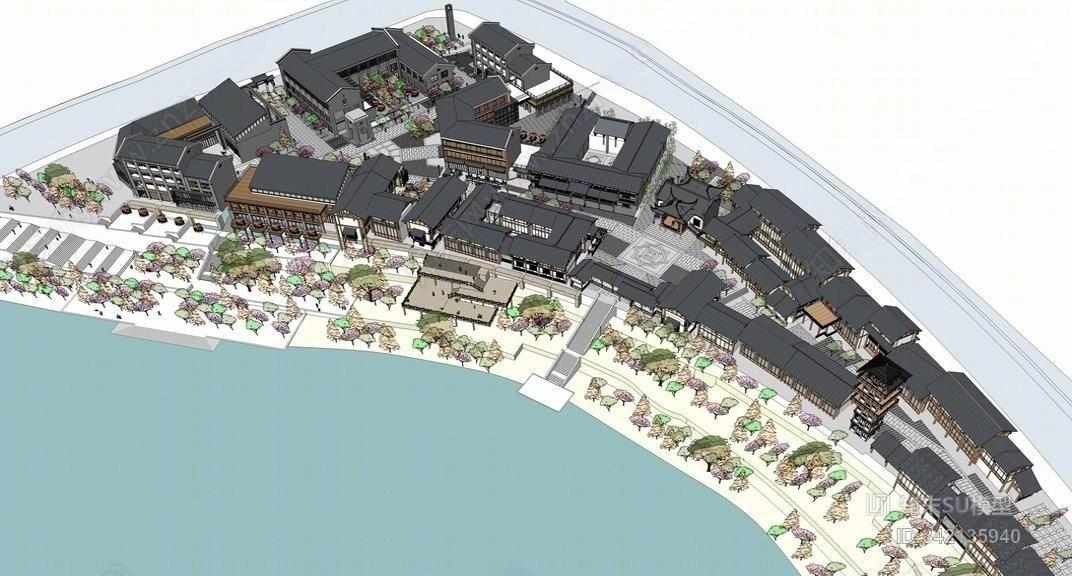 中式商业街SU模型下载 ID:342135940-由甫网