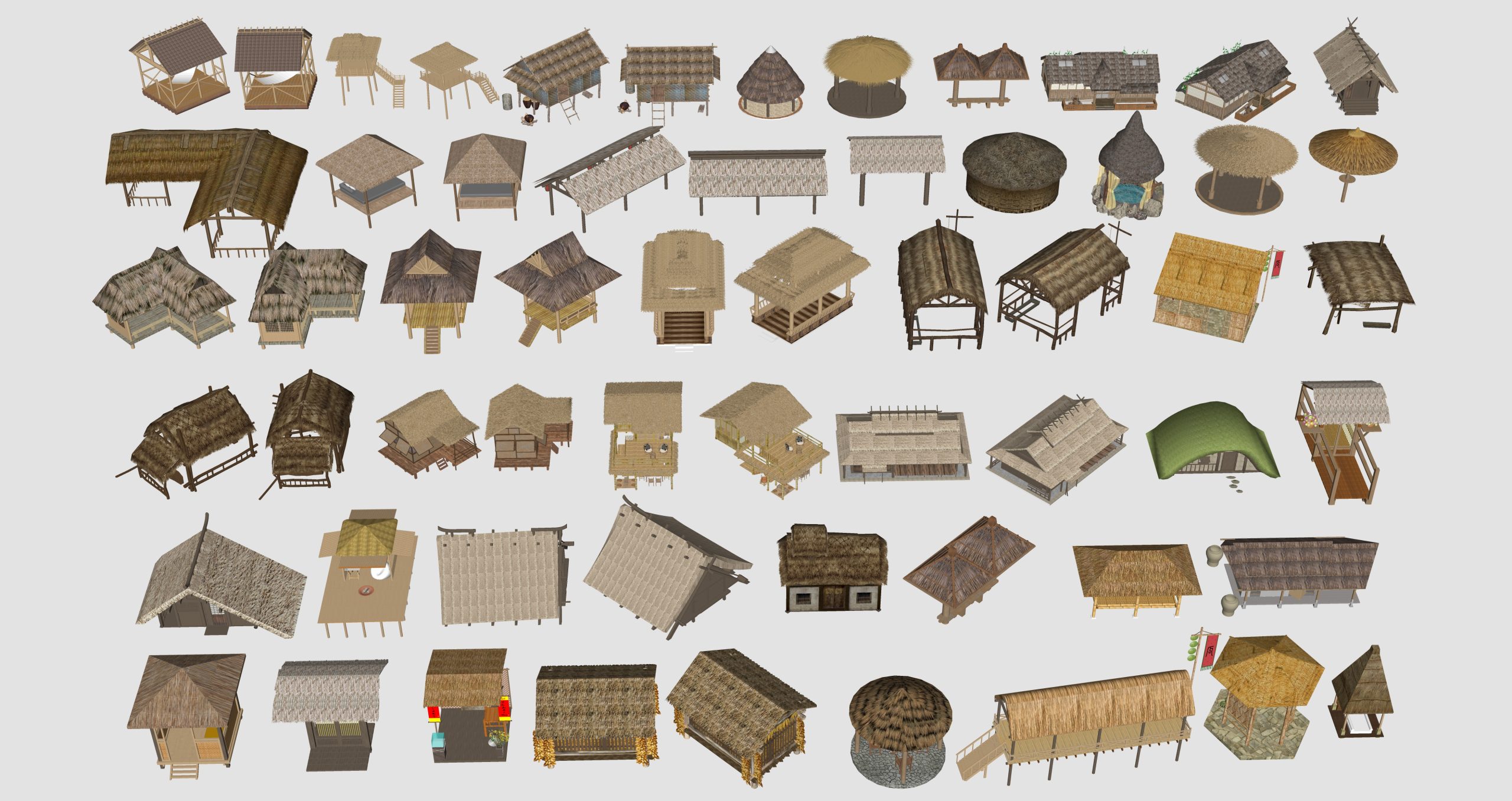 SU模型现代小木屋 茅草棚 茅草亭 小建筑 乡村建筑-由甫网