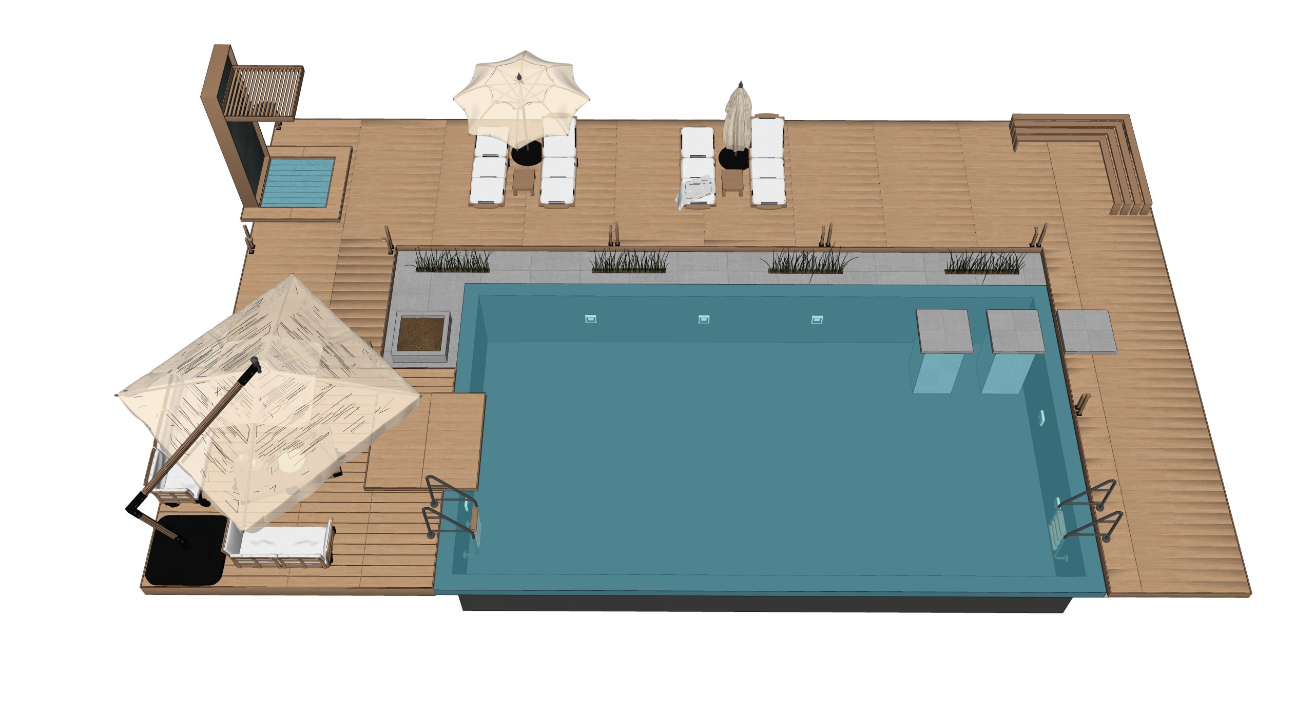 现代泳池_户外躺椅SU模型-由甫网