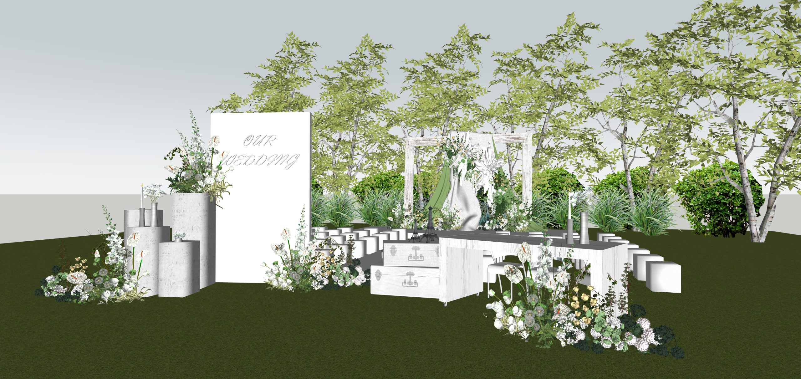 户外草坪婚礼场景婚庆SU模型-由甫网