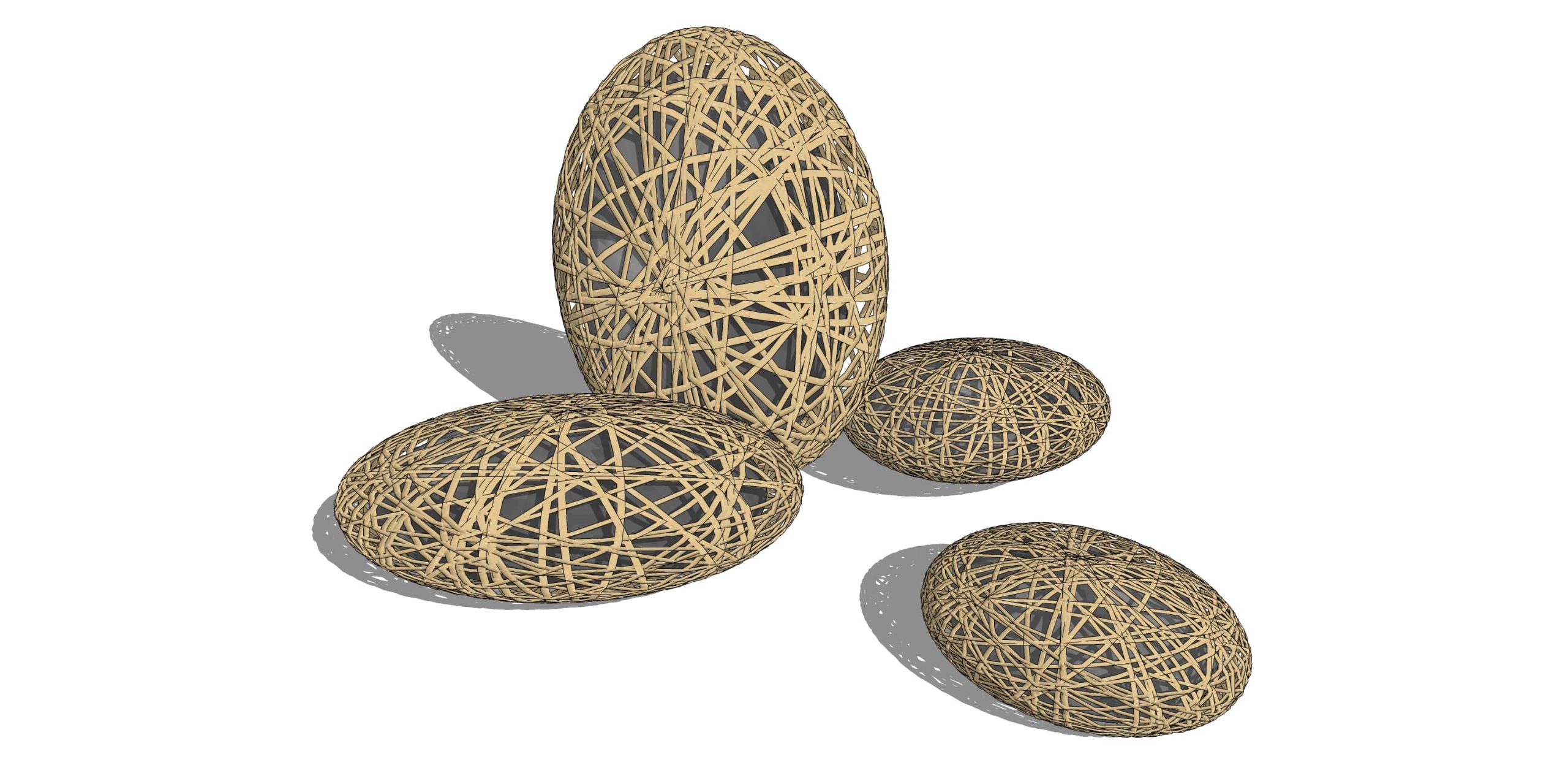 竹编鹅卵石雕塑小品草图大师SU模型-由甫网