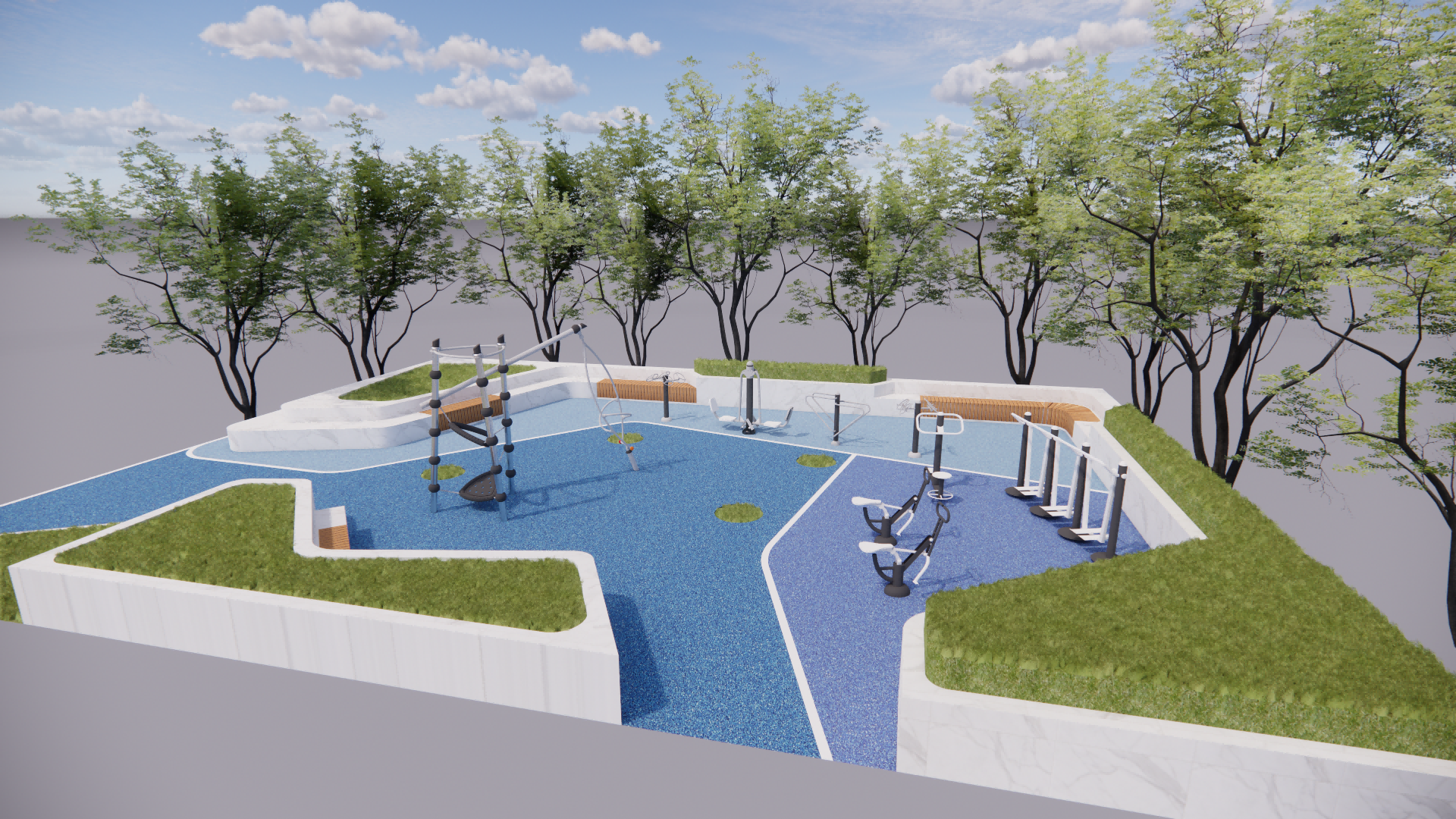 现代风格户外健身器材_运动器材老年活动场地草图大师SU模型-由甫网