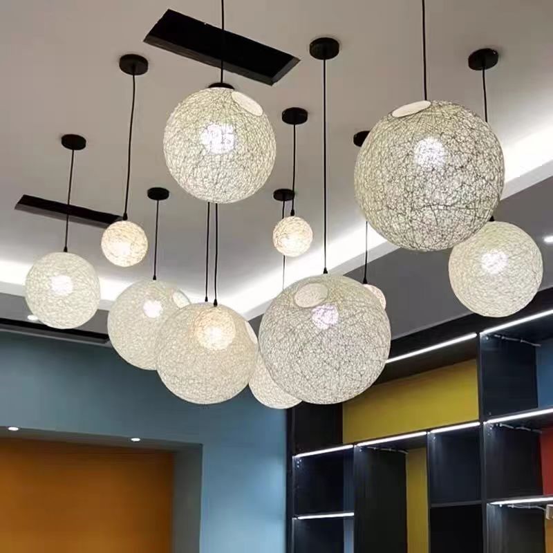 麻球吊灯藤艺圆球编织灯具现代简约服装店个性创意网红鸟巢餐厅灯-由甫网