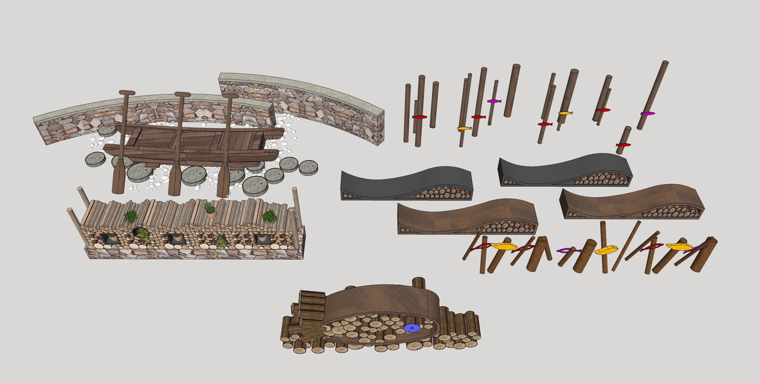 中式渔文化小品_柴垛小品_游鱼小品SU模型-由甫网