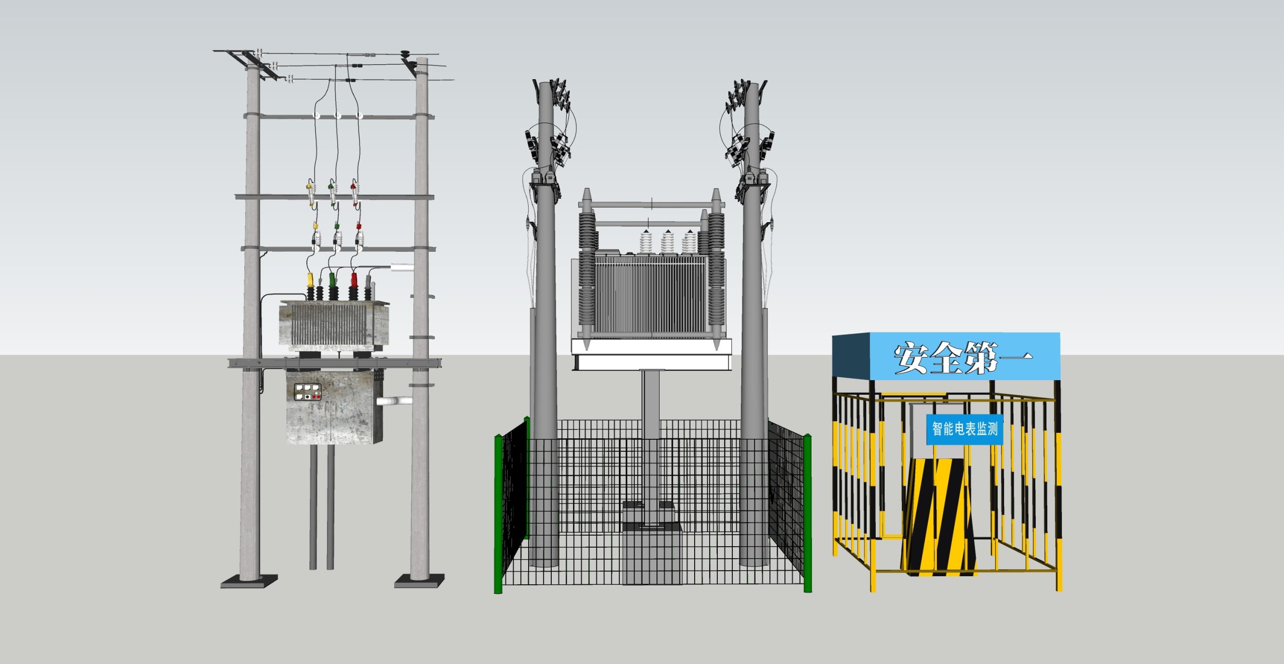 现代电线杆变压器_配电箱SU模型-由甫网