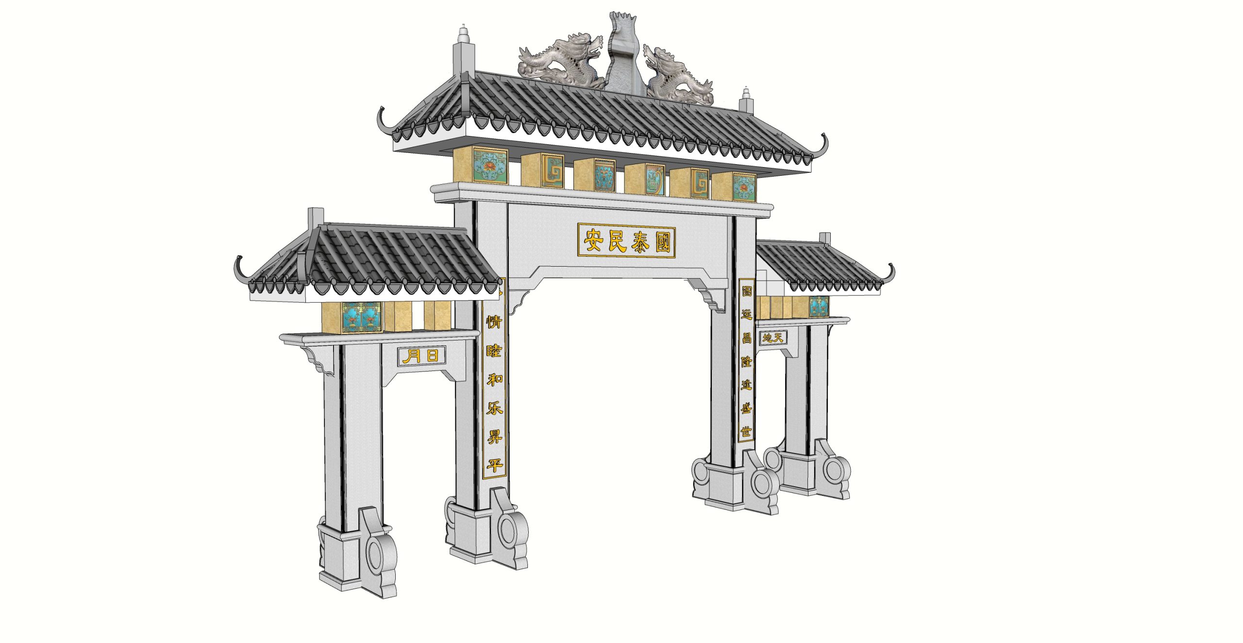 中式牌坊牌楼_入口SU模型-由甫网