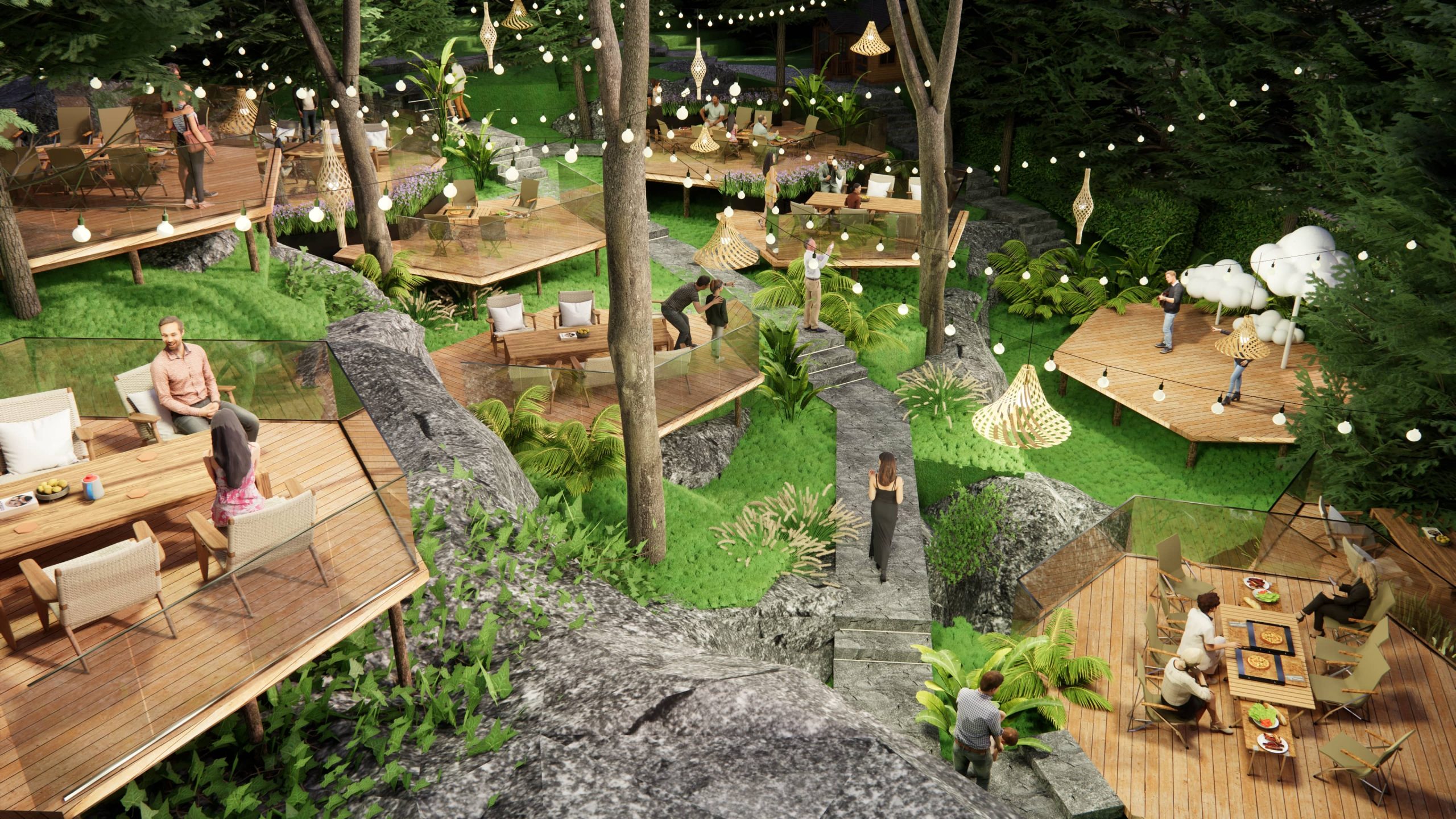 现代营地 营地休闲平台 森林餐厅-由甫网