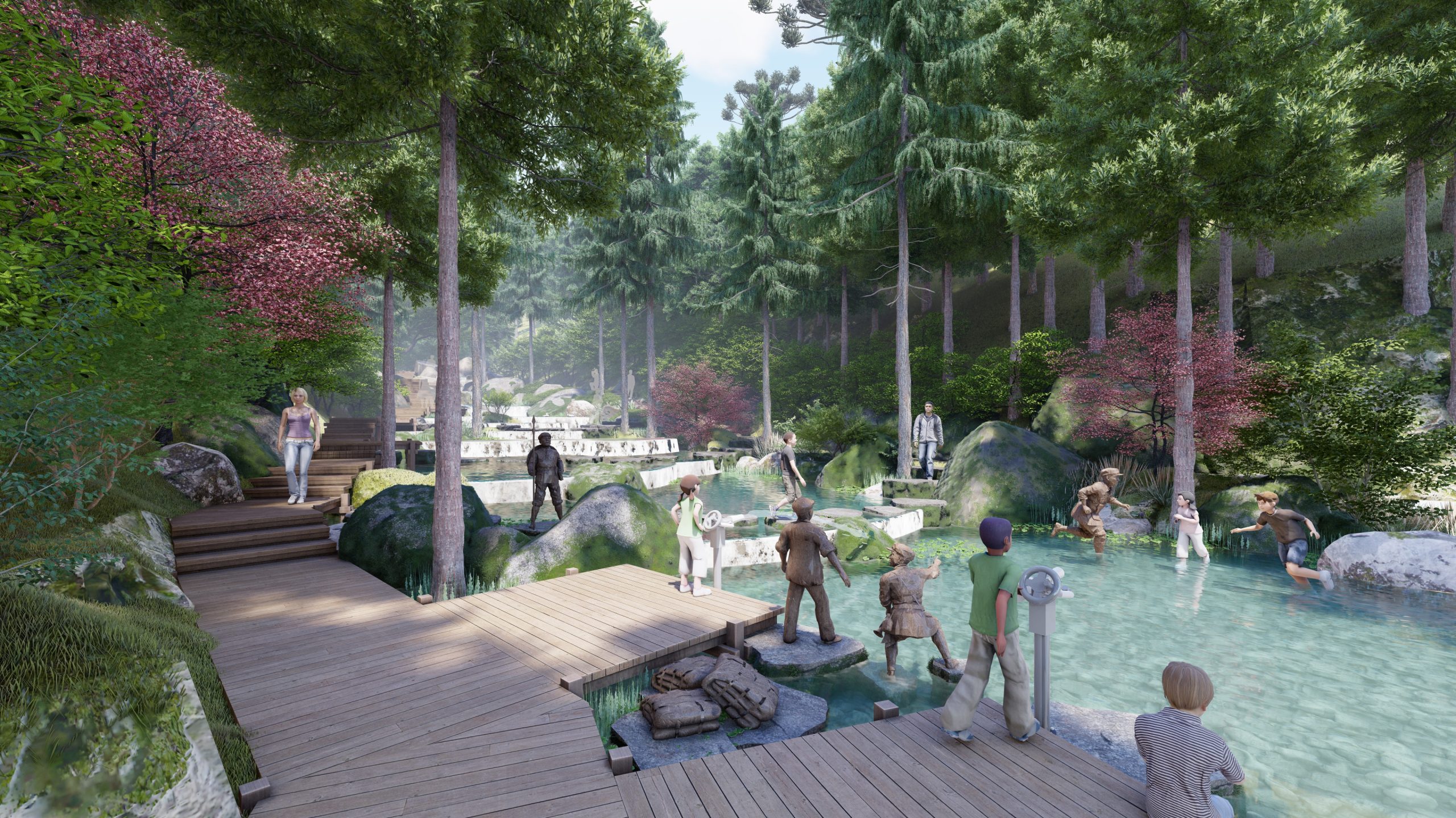 现代自然跌水 自然景观 红色文化 儿童戏水su模型-由甫网