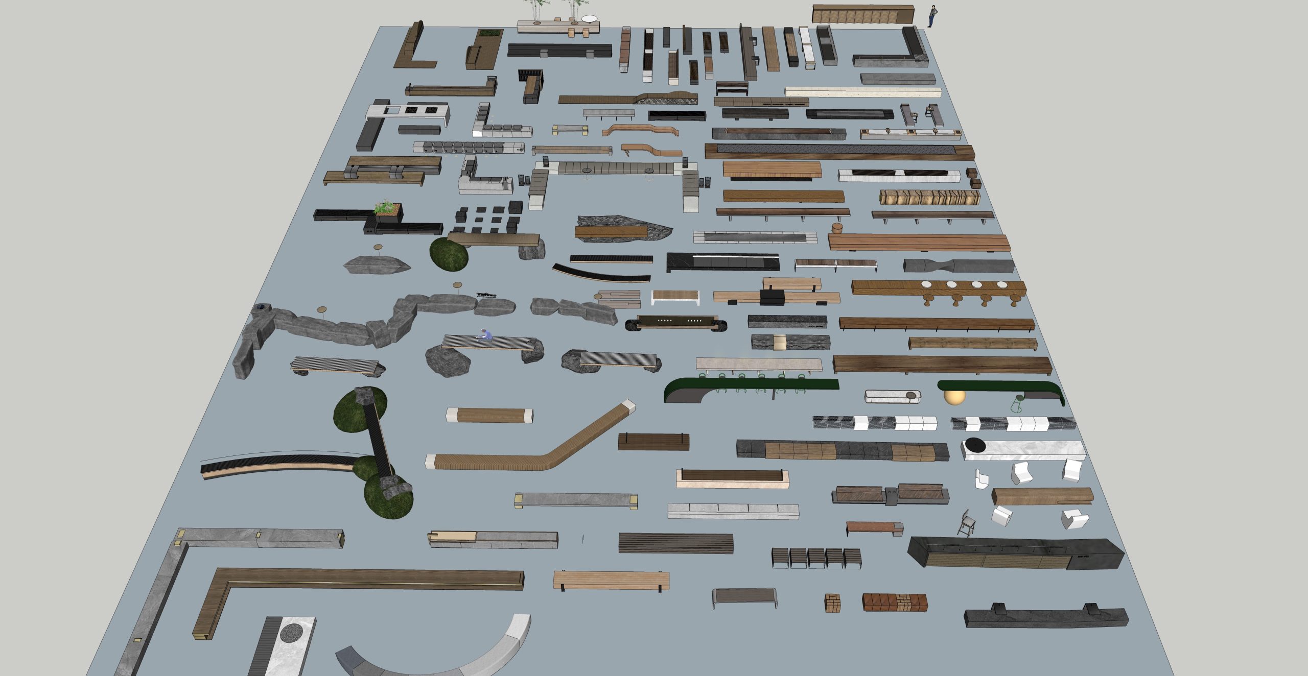 现代景观座椅 小区座椅条凳 木材 石材 长条形-由甫网