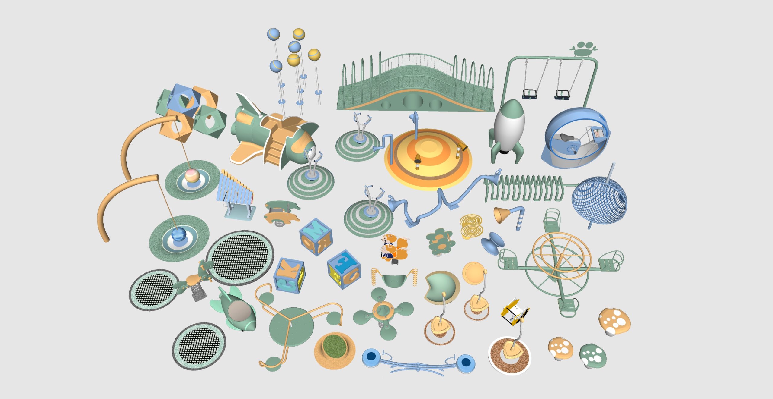 儿童器材组合_儿童游乐区_户外儿童器材_儿童活动区_游乐设施_摇摇椅SU模型-由甫网