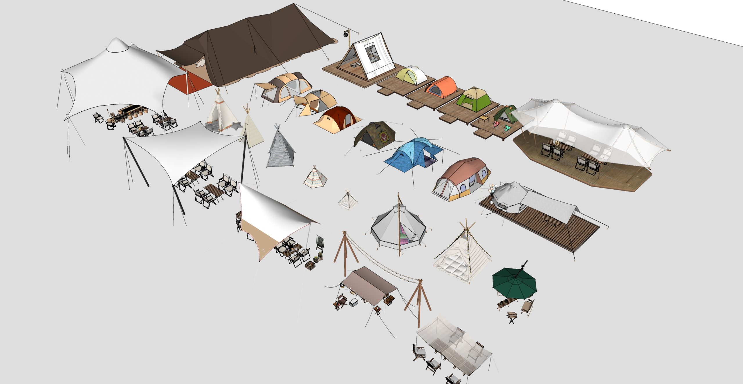 露营帐篷_营地_野餐_农场SU模型-由甫网