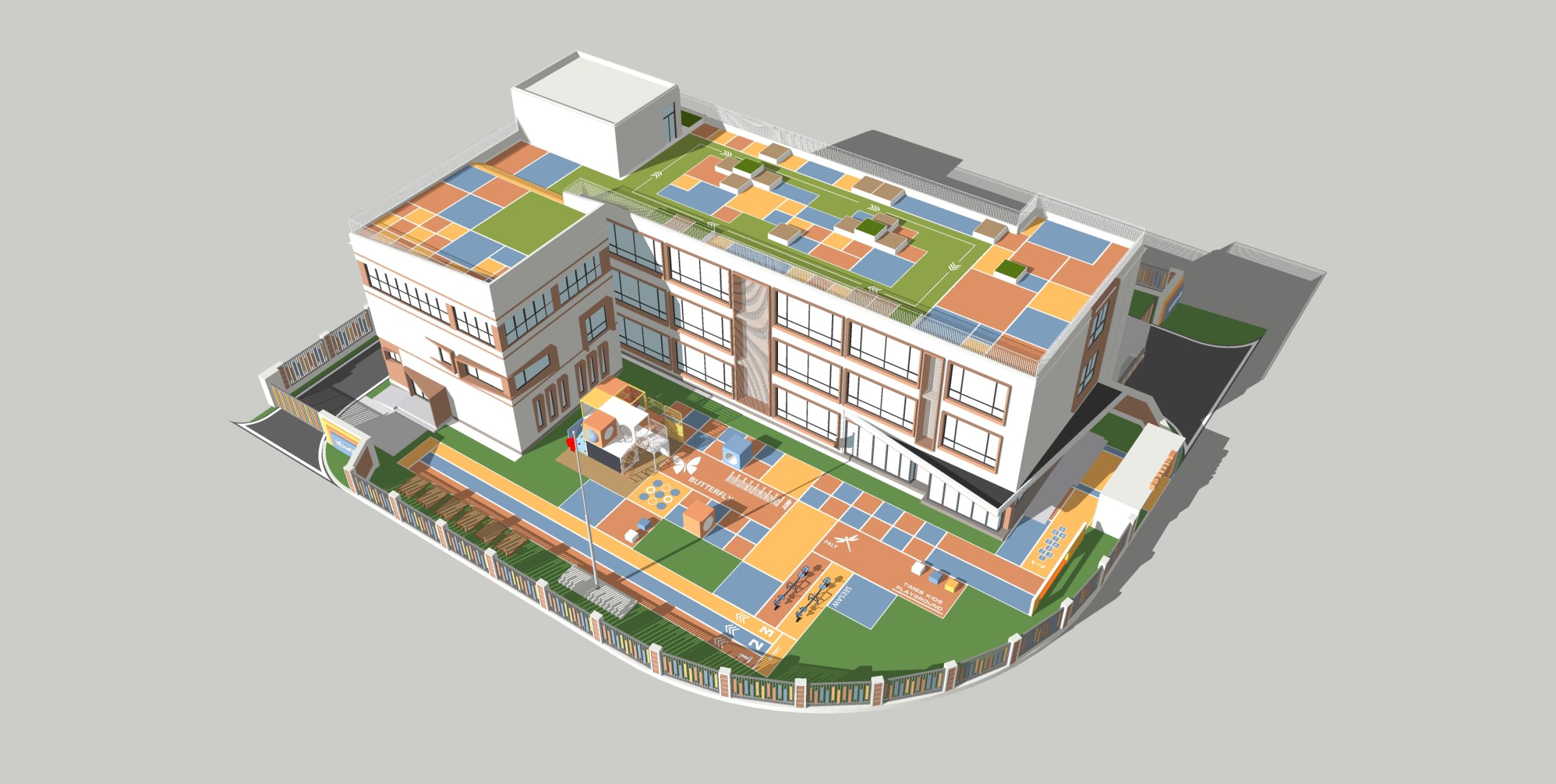 现代幼儿园建筑景观SU模型-由甫网
