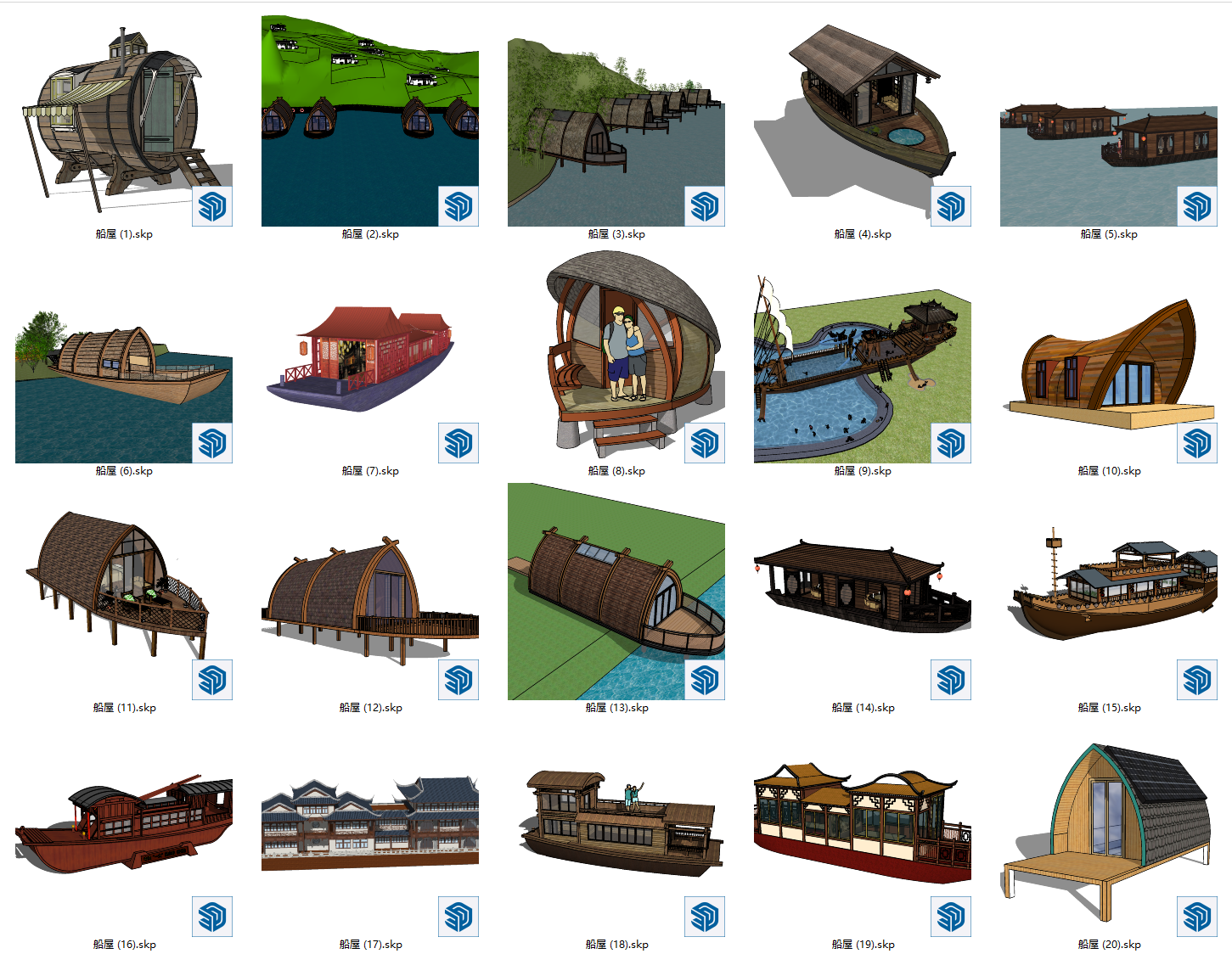 新中式其他小品_船屋游船SU模型-由甫网