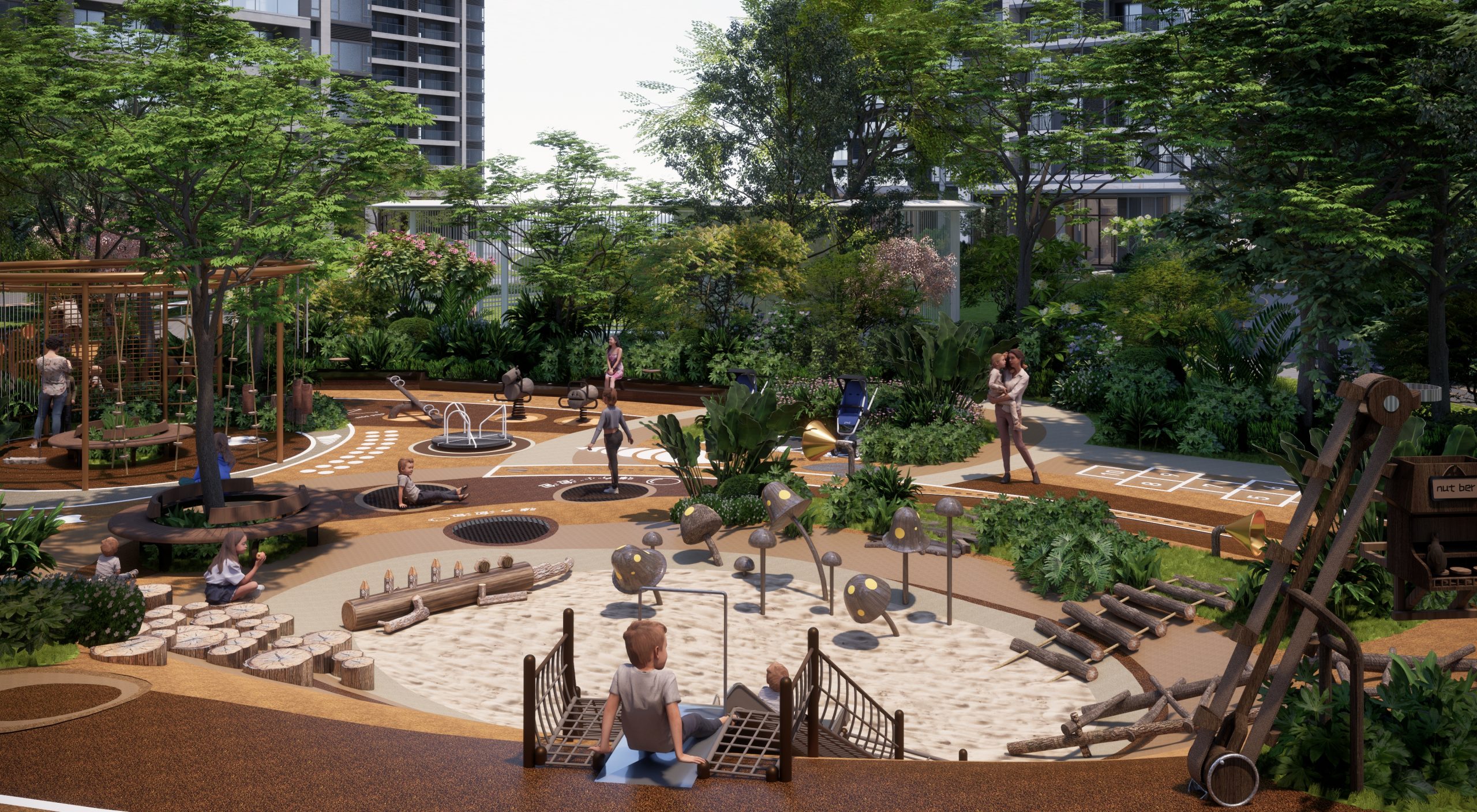 现代住宅区景观 曲线主题儿童 艺术地形儿童乐园 自然森系主题儿童乐园SU模型-由甫网