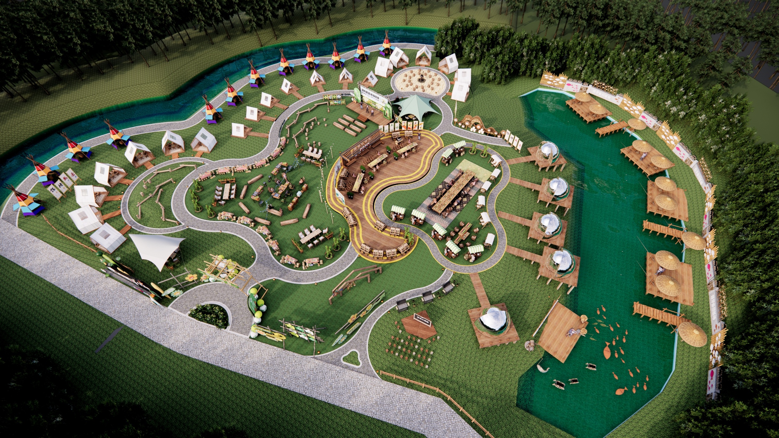 现代露营景观公园 营地 围炉煮茶 庭院露营 庭院 户外休闲SU模型-由甫网