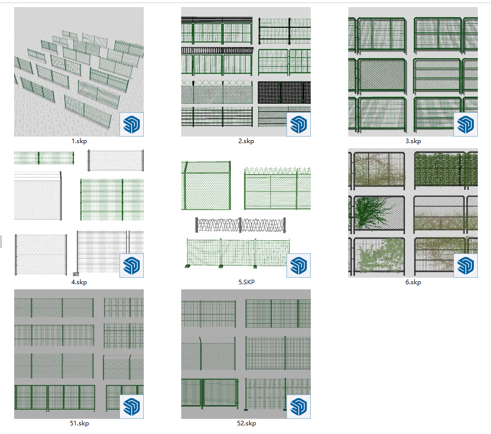 农场篮球场铁丝网护栏防护绿色皮铁艺栅栏栏杆围栏su模型草图大师-由甫网