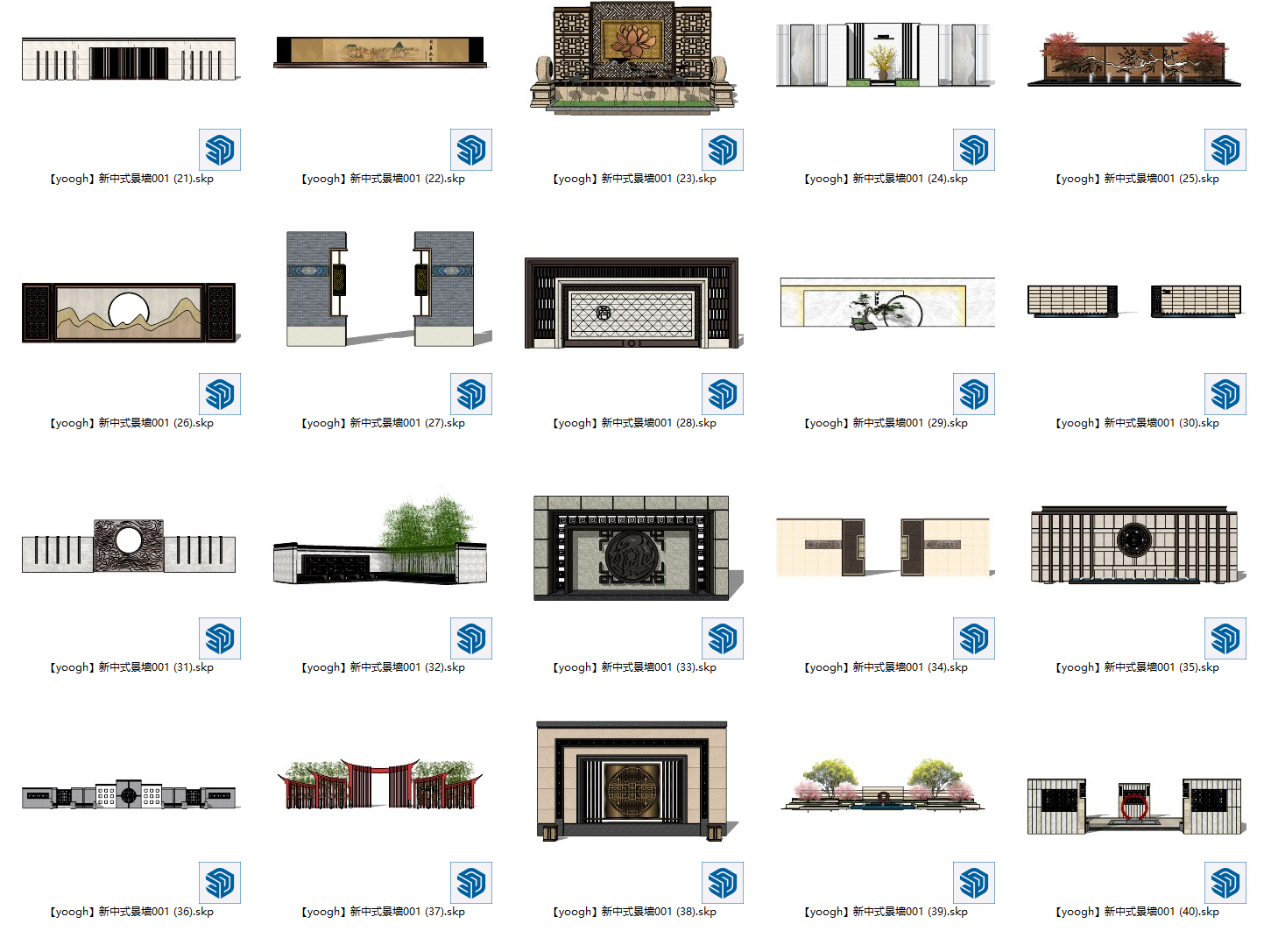 新中式景墙草图大师SU模型2-由甫网