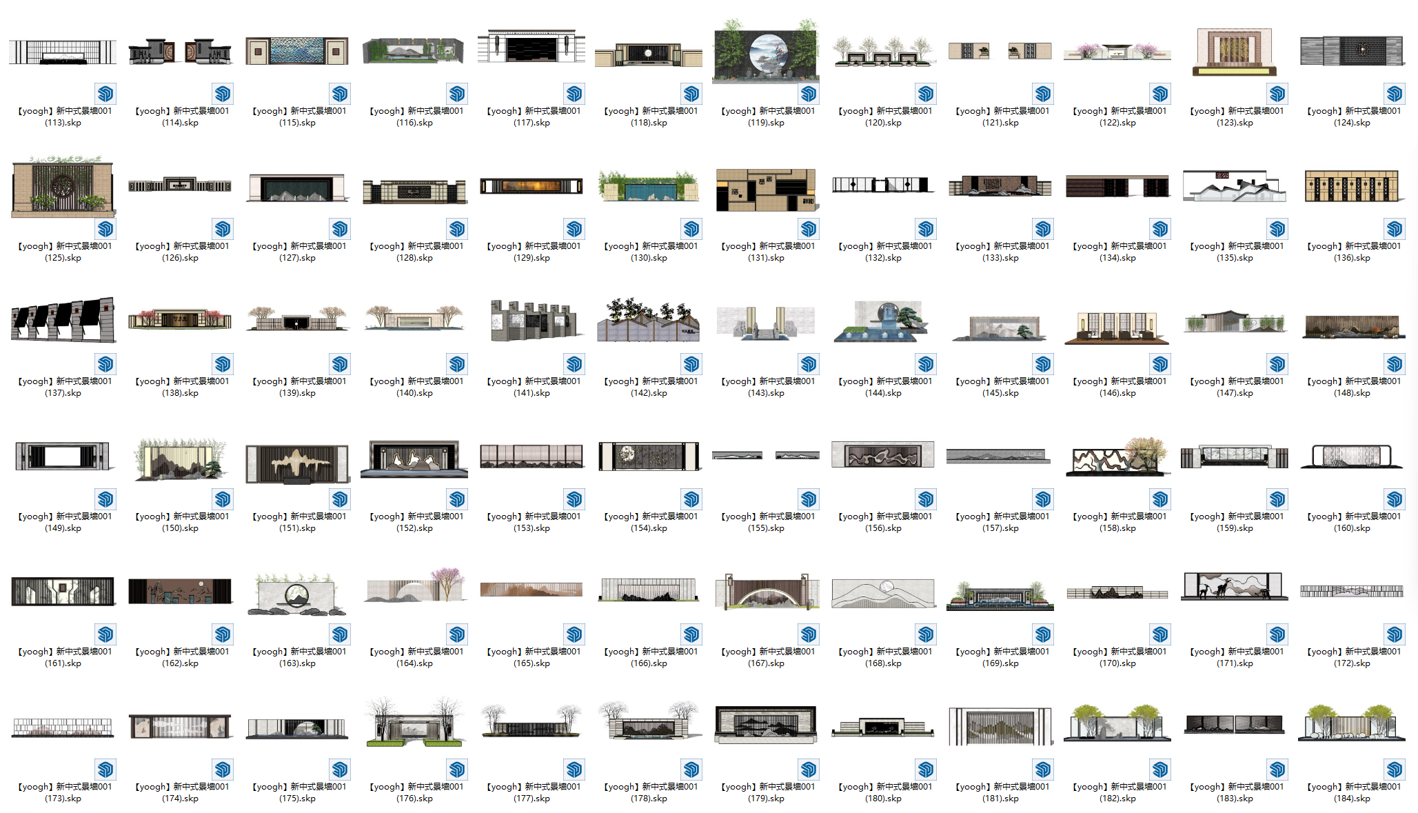 新中式景墙草图大师SU模型4-由甫网