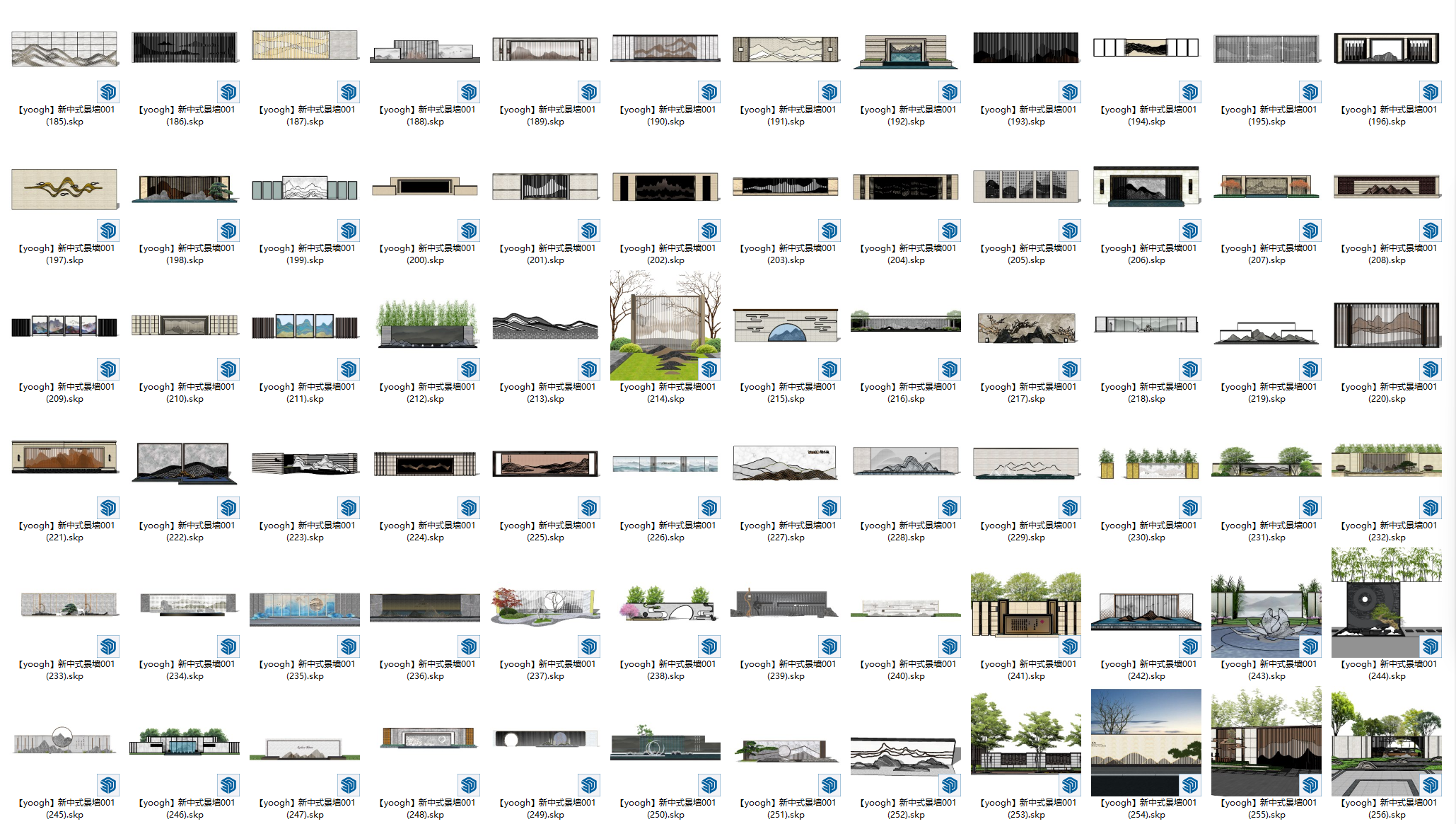 新中式景墙草图大师SU模型5-由甫网