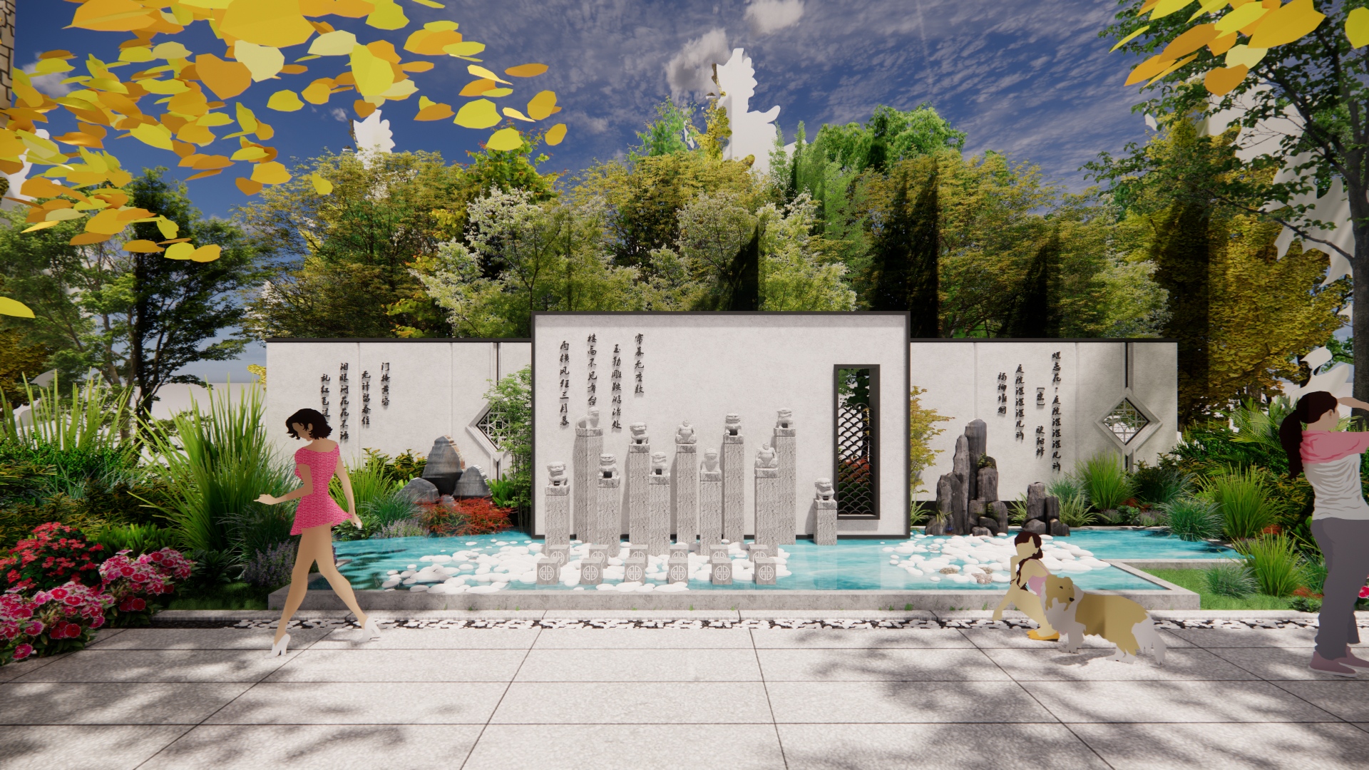 江南风新中式景墙su模型2-由甫网