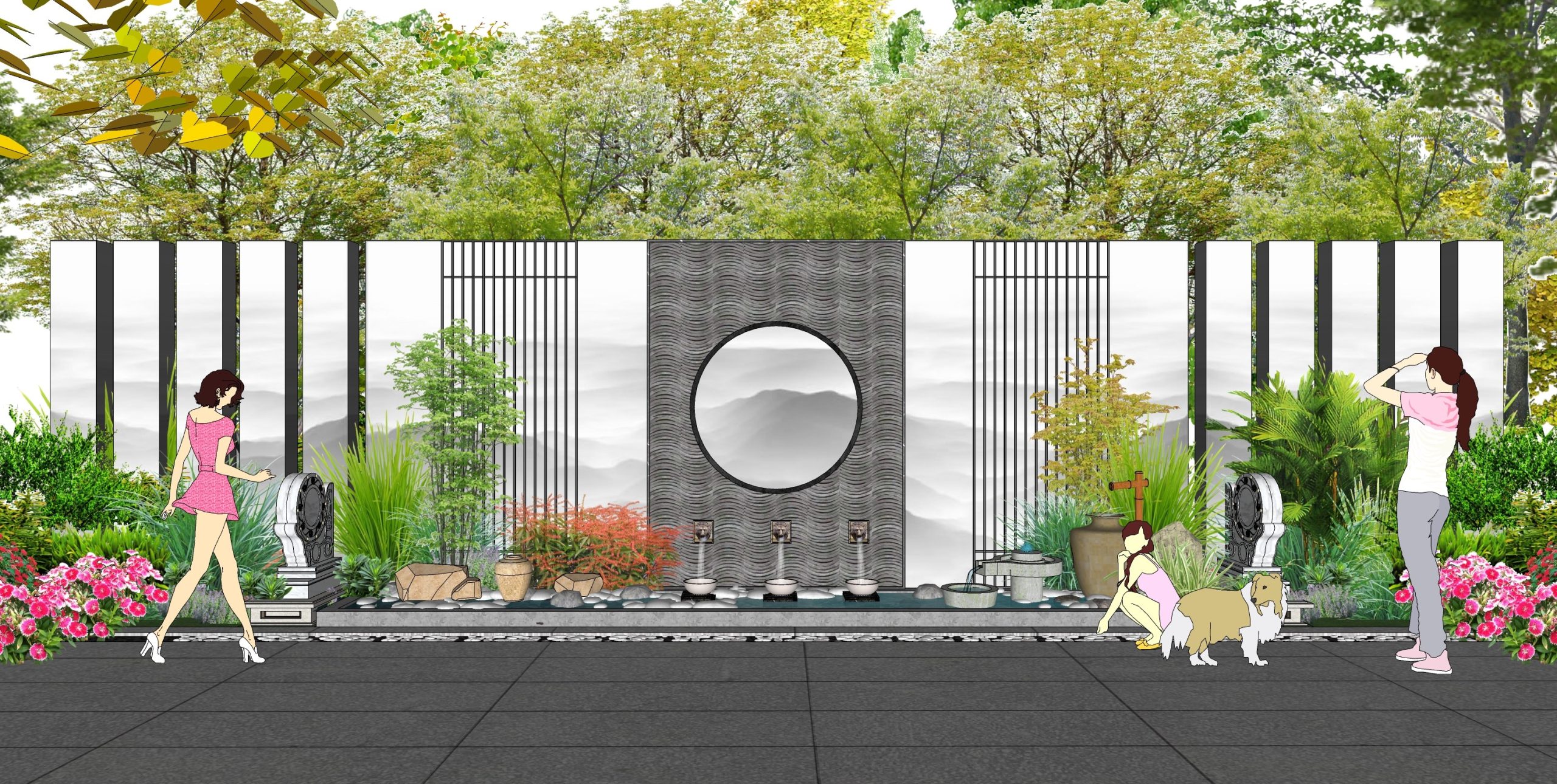 图片[1]-江南风新中式景墙su模型3 - 由甫网-由甫网