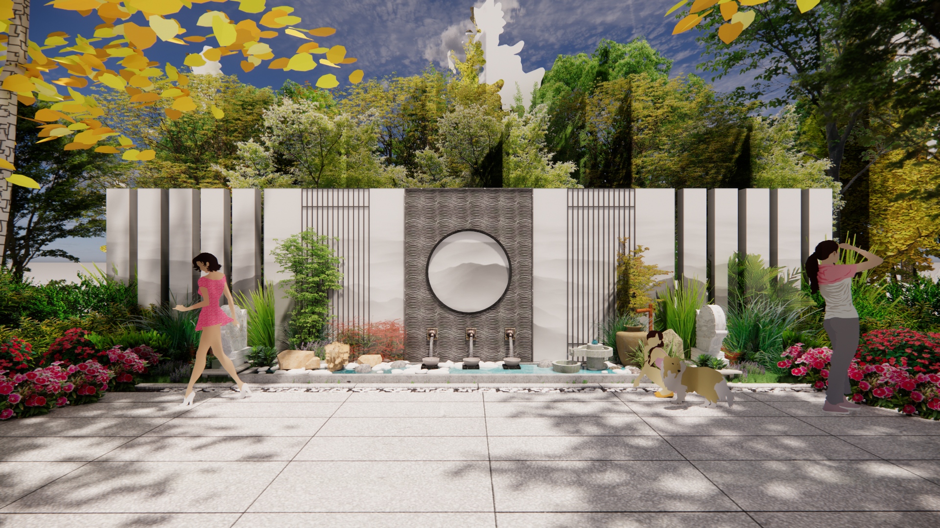 江南风新中式景墙su模型3-由甫网