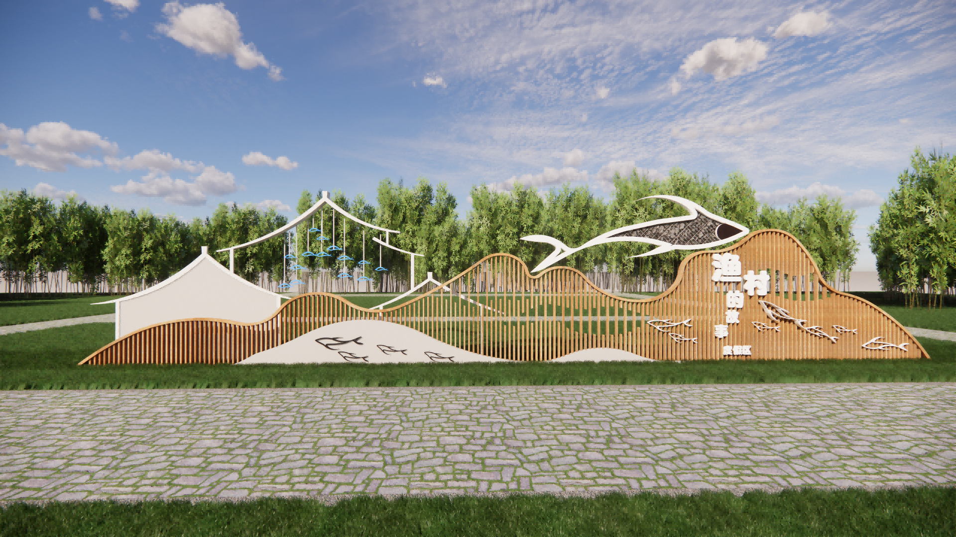 新中式景墙_鱼文化景墙_入口_墙_渔文化导览牌_渔文化景观雕塑_民俗文化雕塑-由甫网