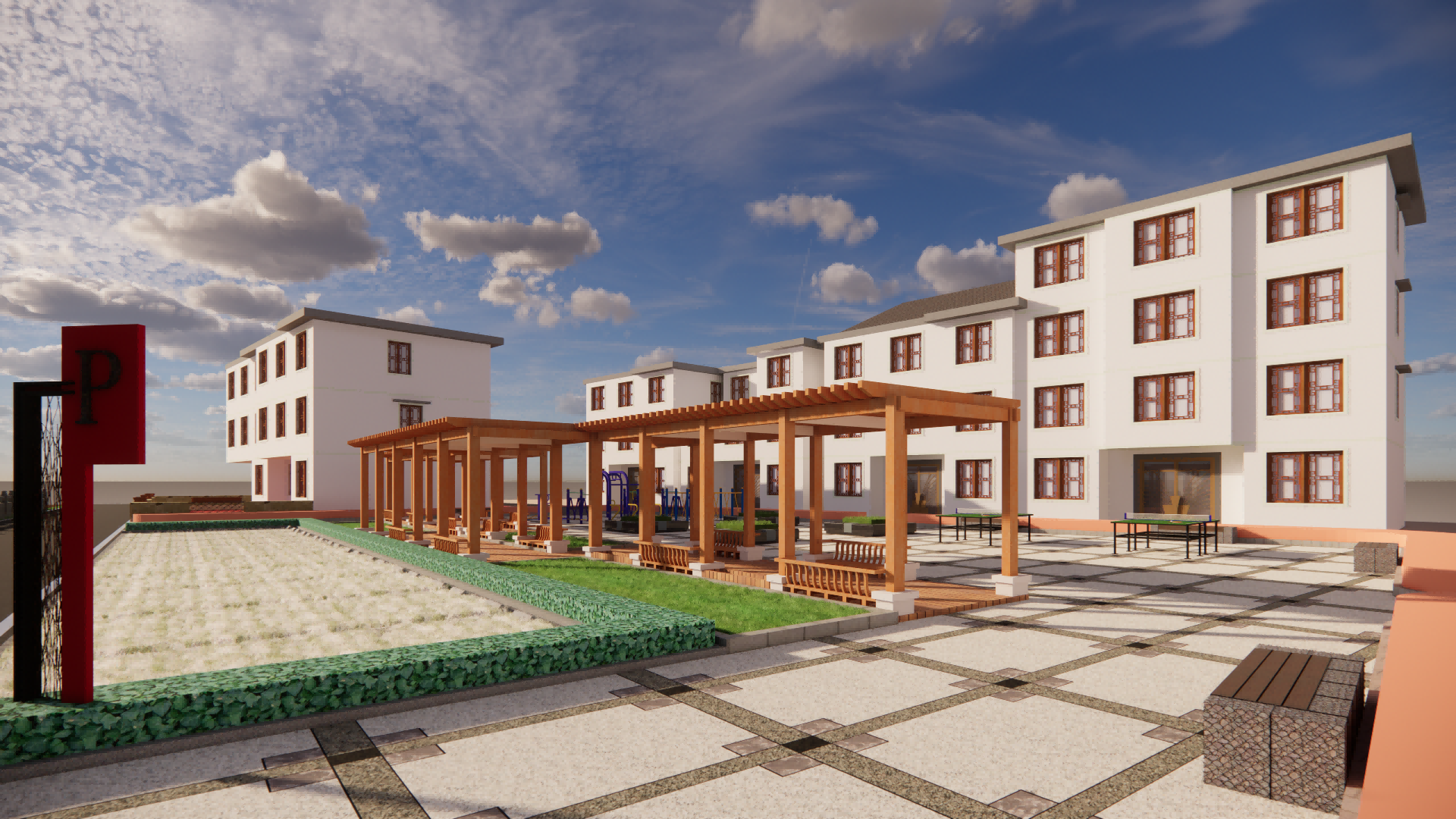 中式美丽乡村广场SU模型-由甫网