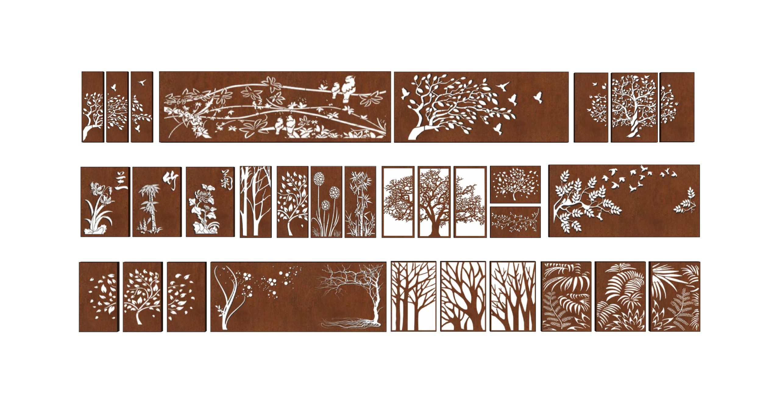 铁板镂空景墙锈钢板SU模型-由甫网