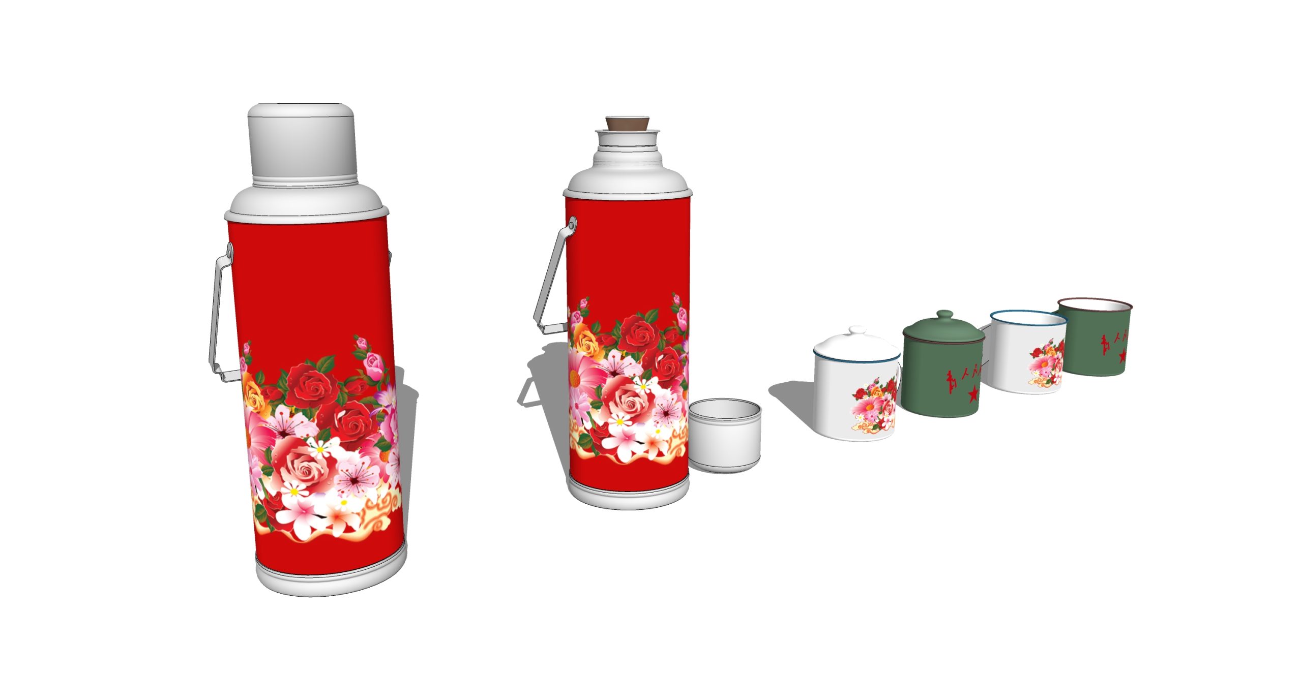 上世纪红花热水壶 大红花搪瓷杯-由甫网