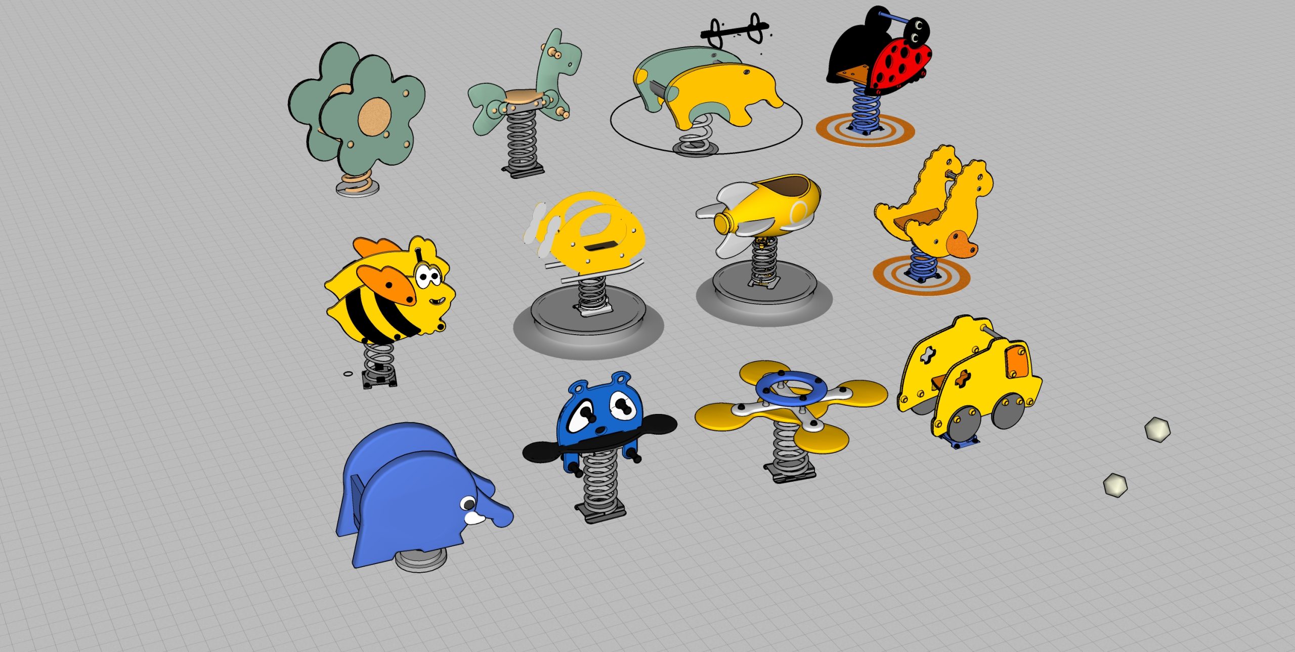 儿童器材组合 摇摇马 儿童器材 儿童设备 儿童游乐区_SU模型-由甫网