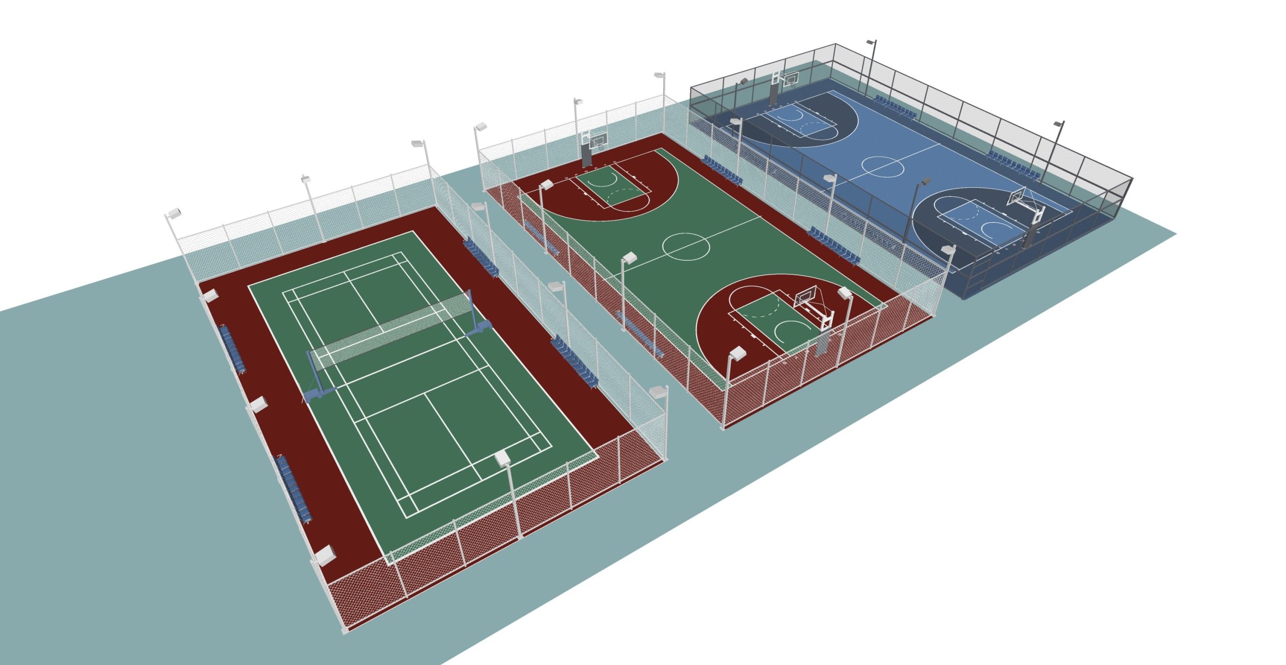 现代篮球场_羽毛球场SU模型-由甫网