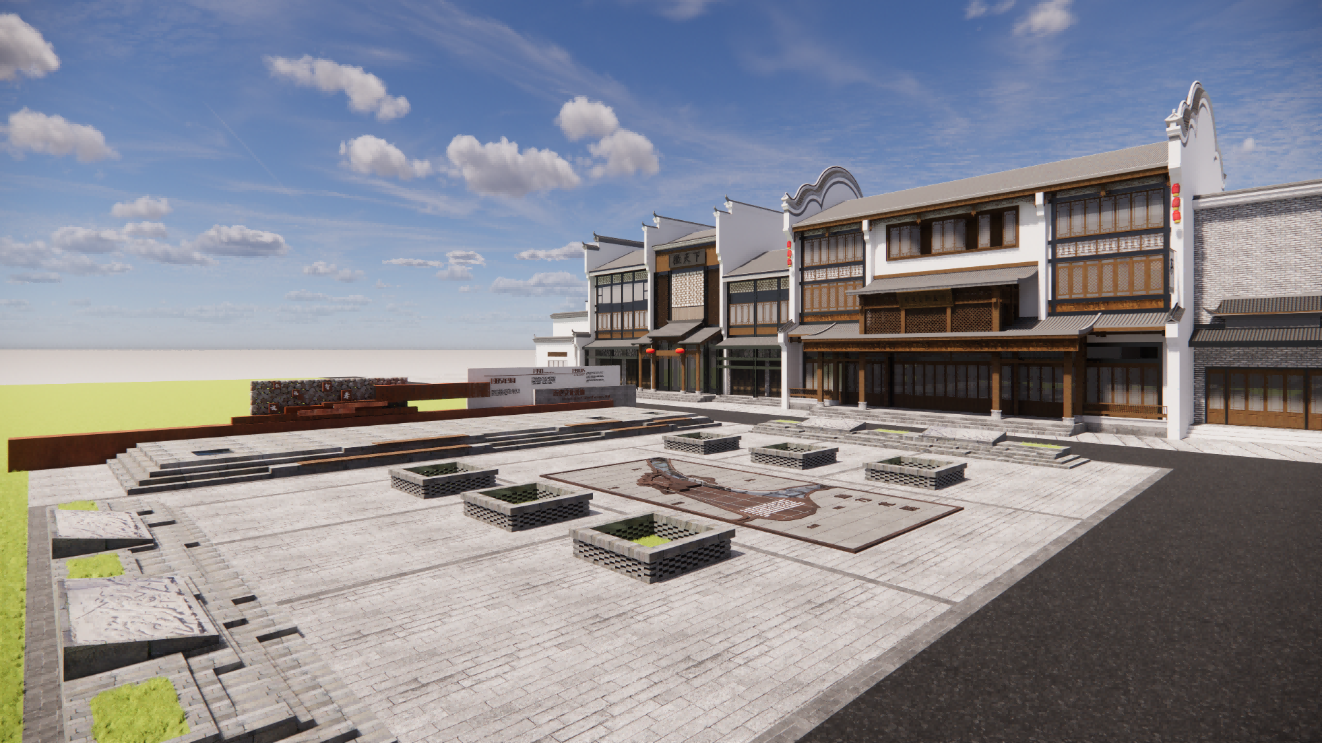 古建筑活动广场景墙SU模型-由甫网