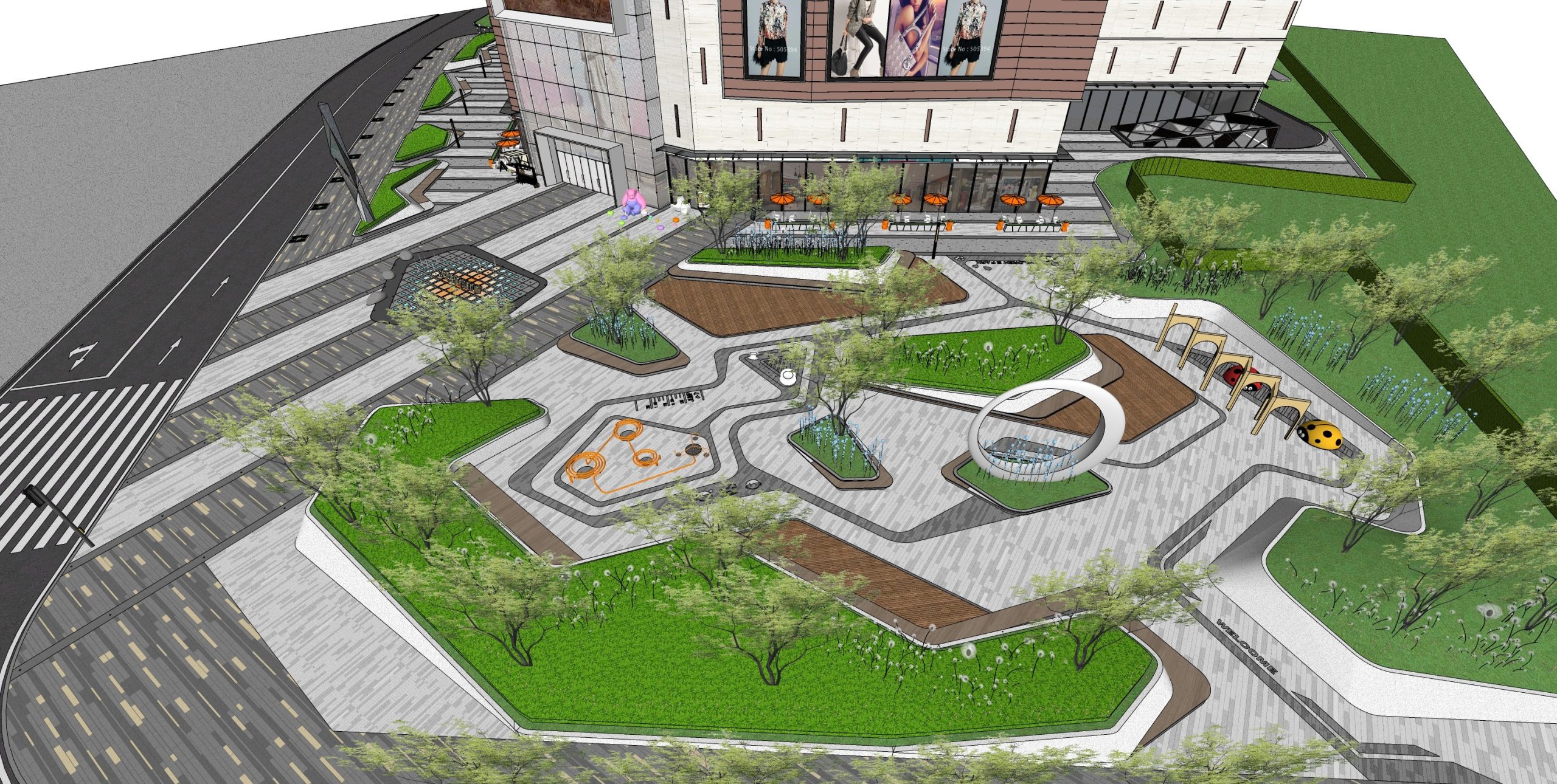 现代商业街口袋公园景观_SU模型-由甫网