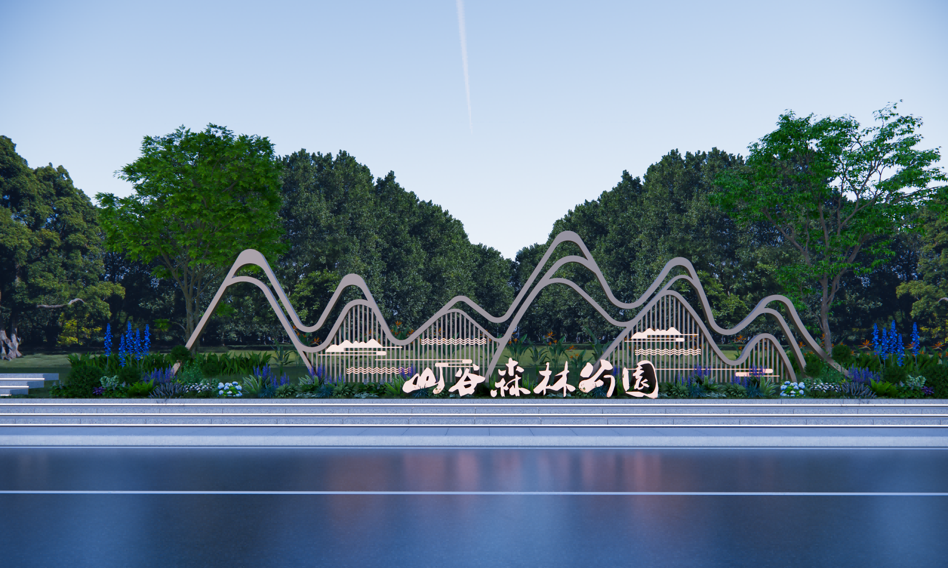 新中式标识标牌 新中式形 入口精神堡垒 乡村入口雕塑 入口景墙LOGO 普通_SU模型-由甫网