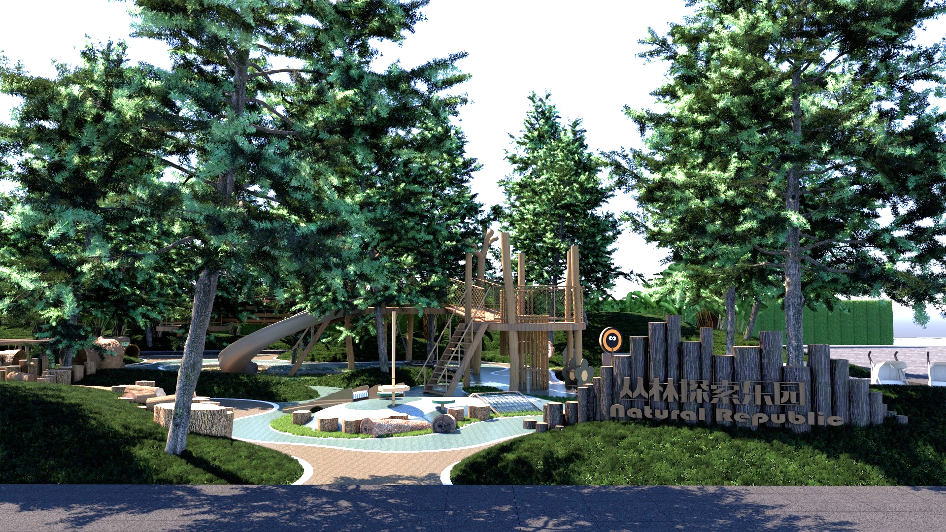 原木儿童游乐区_现代自然儿童乐园_原木儿童乐园_现代森系儿童乐园_自然森系主题儿童SU模型-由甫网