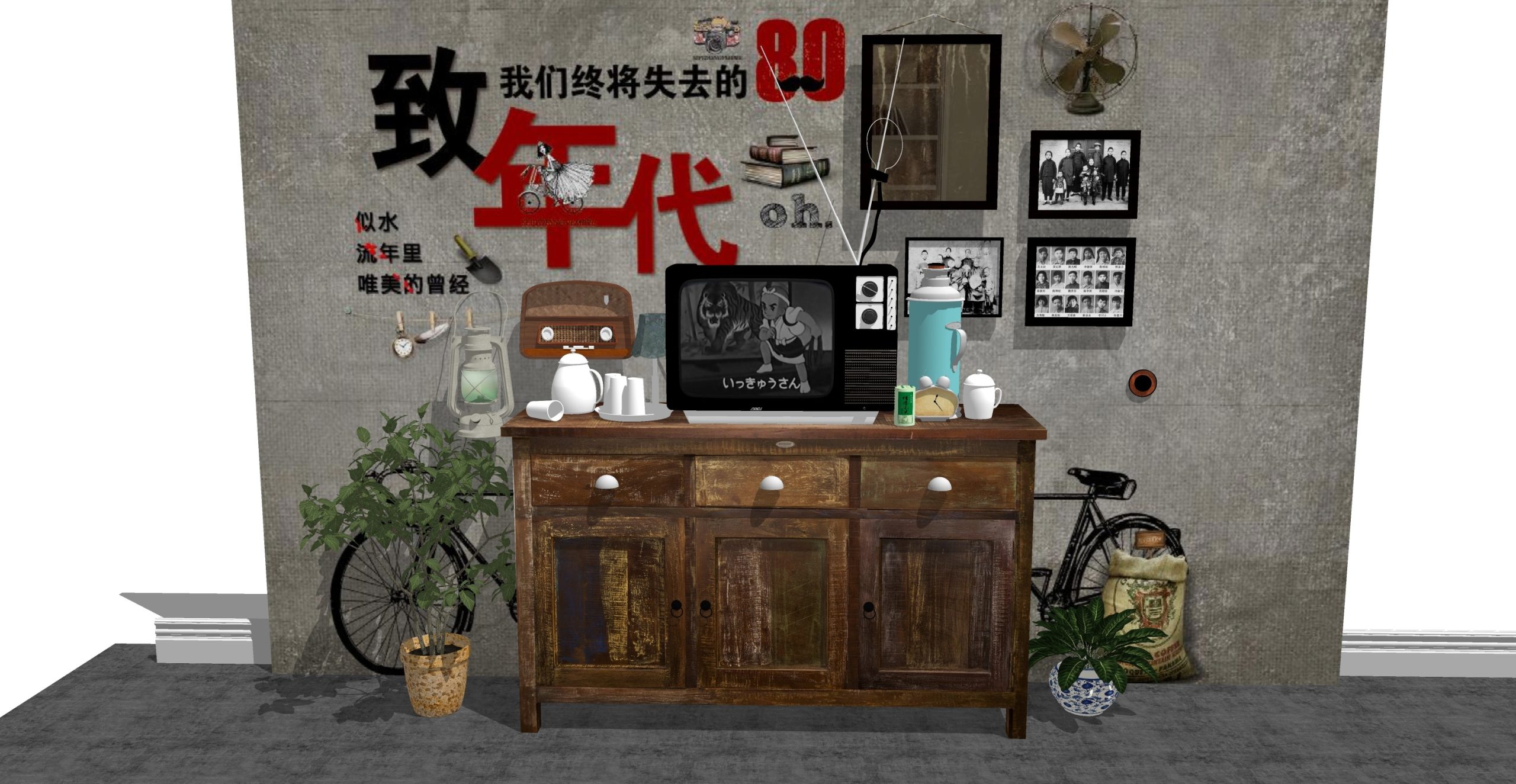 中式暖水瓶餐边柜SU模型-由甫网